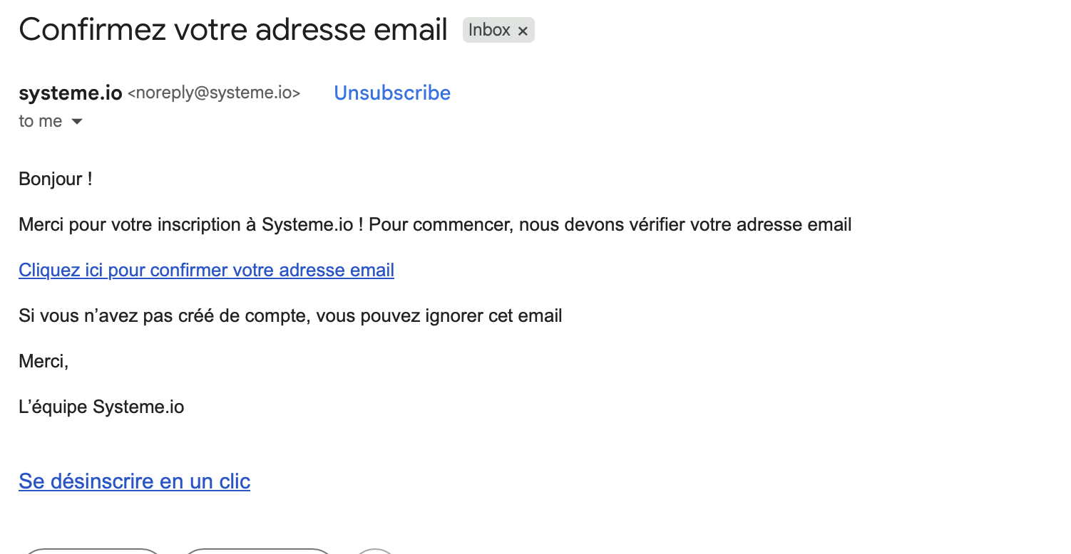 Lien de confirmation email Systeme.io