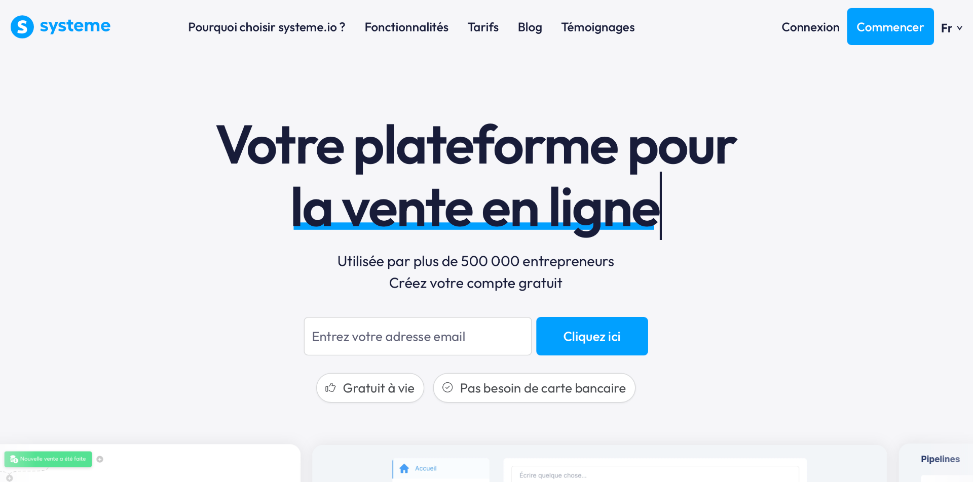 Page d'accueil Systeme.io — Créer son compte