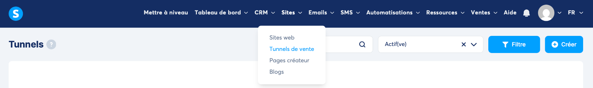 Les menus Systeme.io